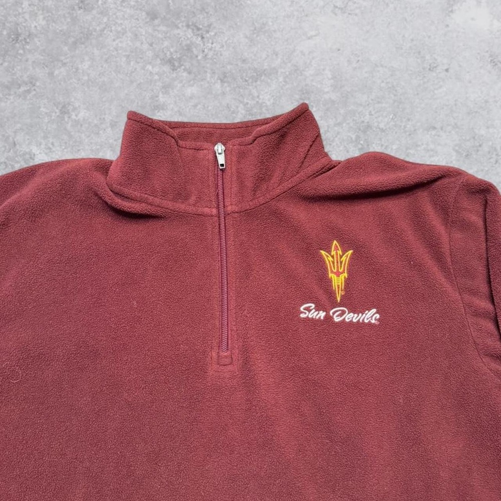 Vintage ASU Arizona State University Sun Devils Burgundy Fleece Quarter Zip Mens
